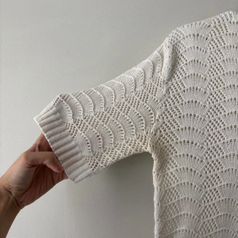 Vintage Cottagecore White Knitted Ethereal Cotton Euro Top - Size Large - Picture 5 of 7